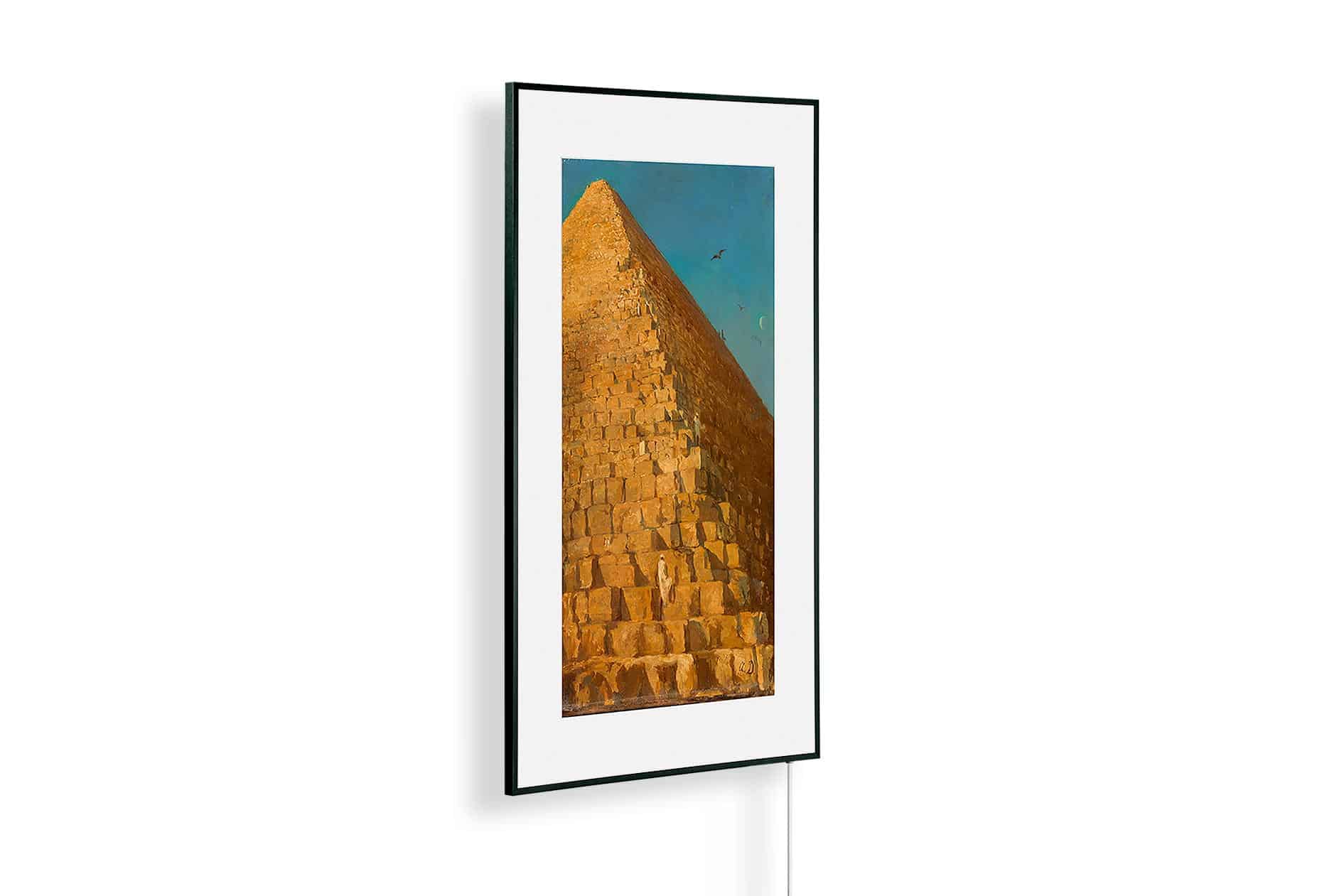 Infrarot-Bildheizung – Museumsbild-Serie · Motiv: Adrien Dauzats - Die Große Pyramide Gizeh · Rahmen: Weißer Rahmen